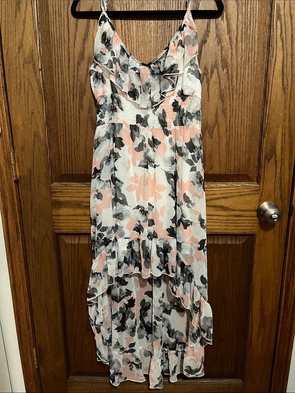 HeartSoul Blush, White & Gray Floral High-Low Maxi Dress